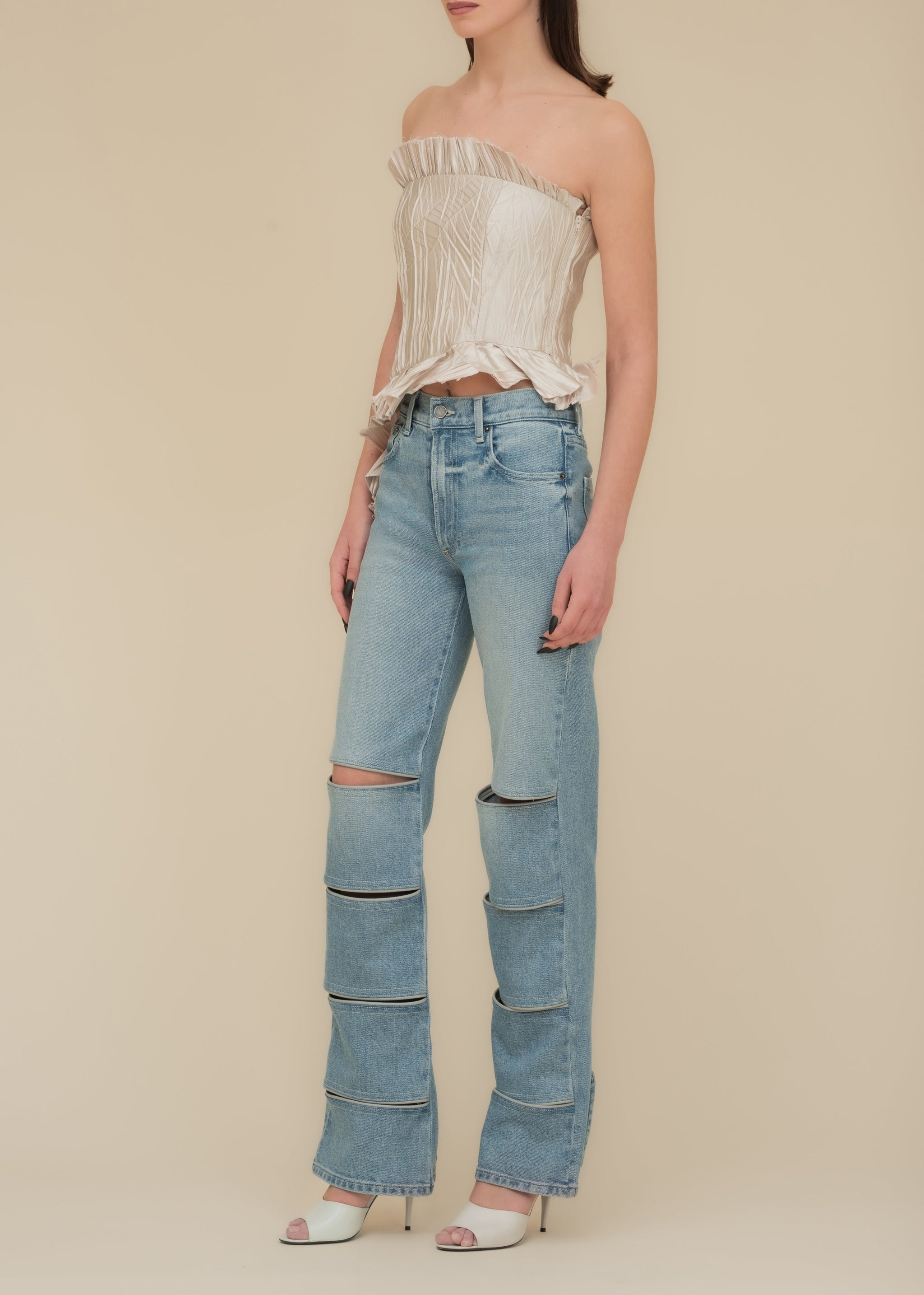 ATHINA LIGHT WASHED OFFSHOULDER DENIM JUMPER main image 0
